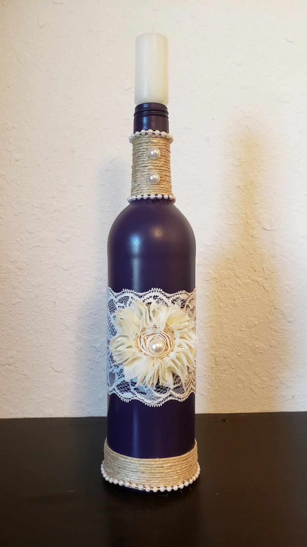 Floral Lace Wine Bottle Candle Decor TCB-Toni's Craft Boutique