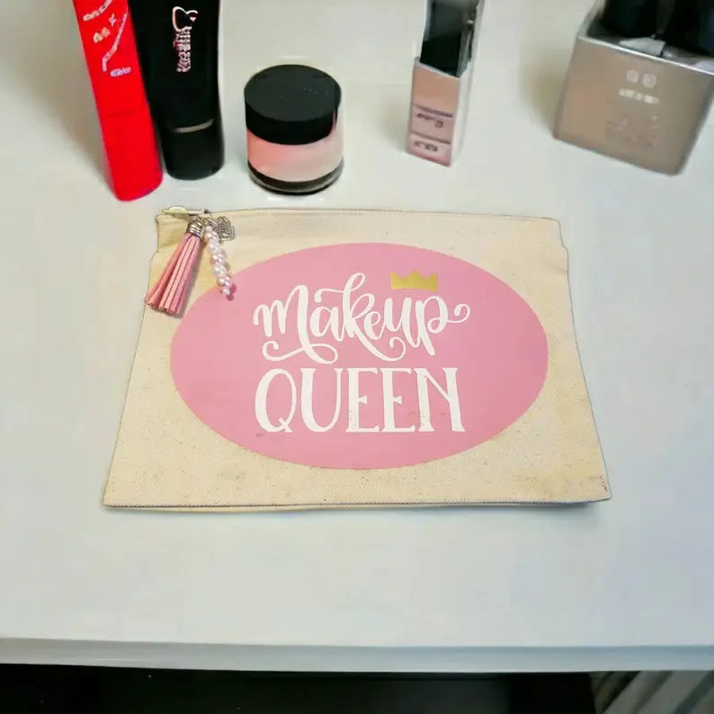 Canvas Cosmetic Bag-"Makeup Queen" TCB-Toni's Craft Boutique