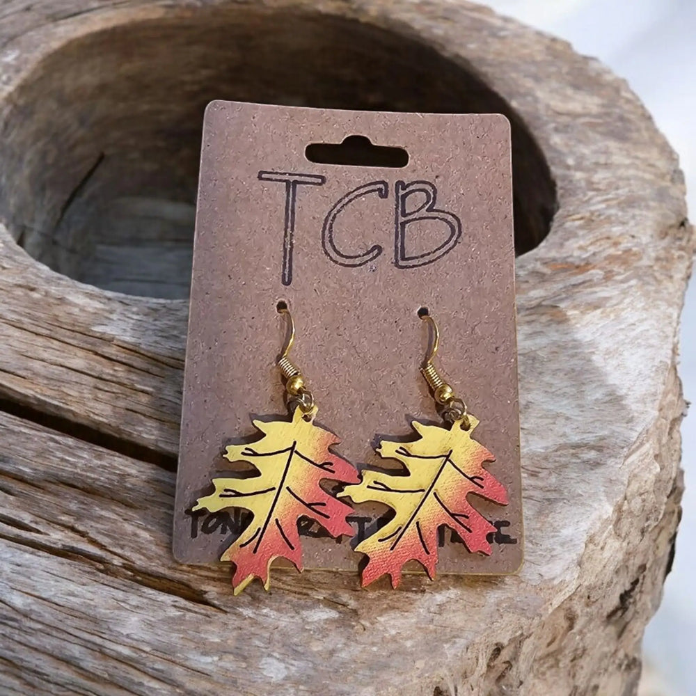 Colorful Fall Wooden Leaves Earrings TCB-Toni's Craft Boutique