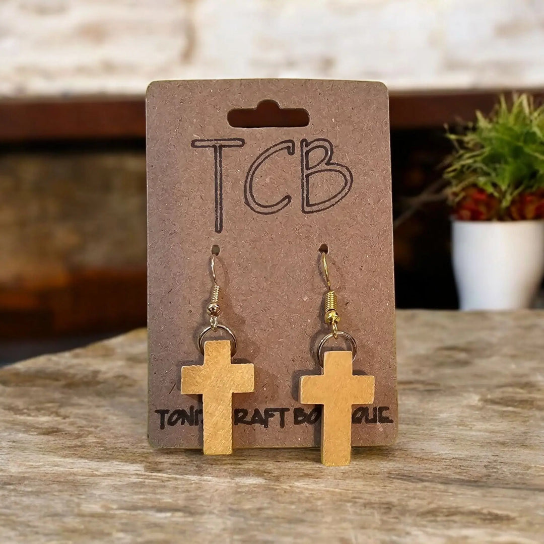 Wooden Cross Earrings TCB-Toni's Craft Boutique