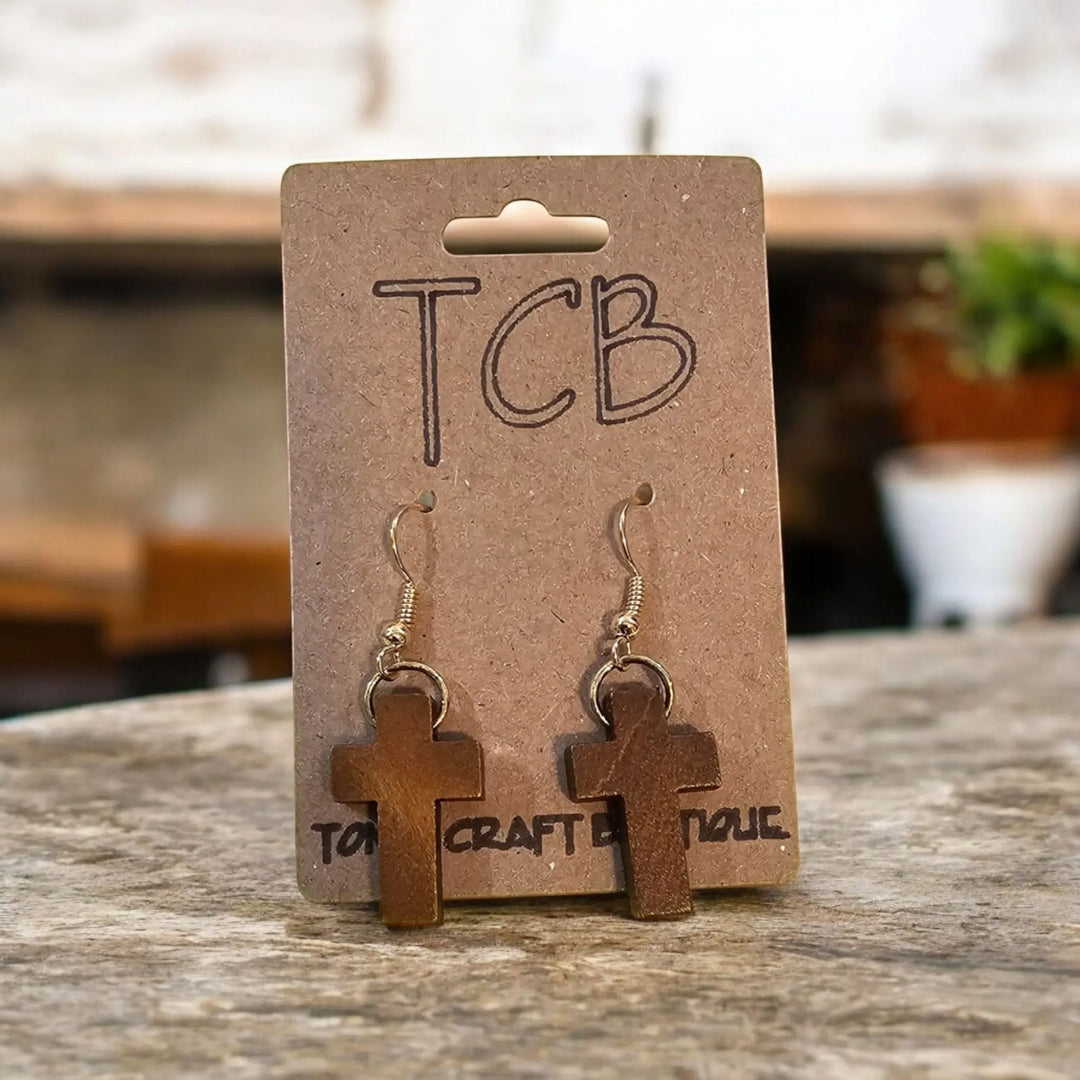 Wooden Cross Earrings TCB-Toni's Craft Boutique