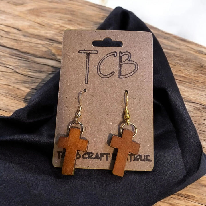 Wooden Cross Earrings TCB-Toni's Craft Boutique