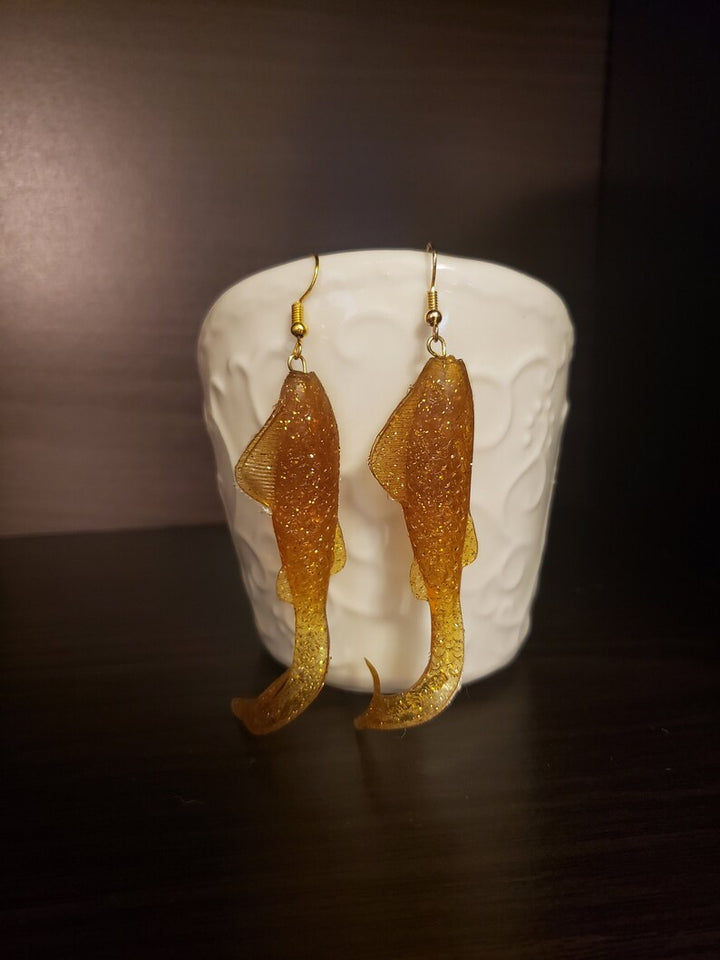 Gold Fish Rage Tail Grub Earrings