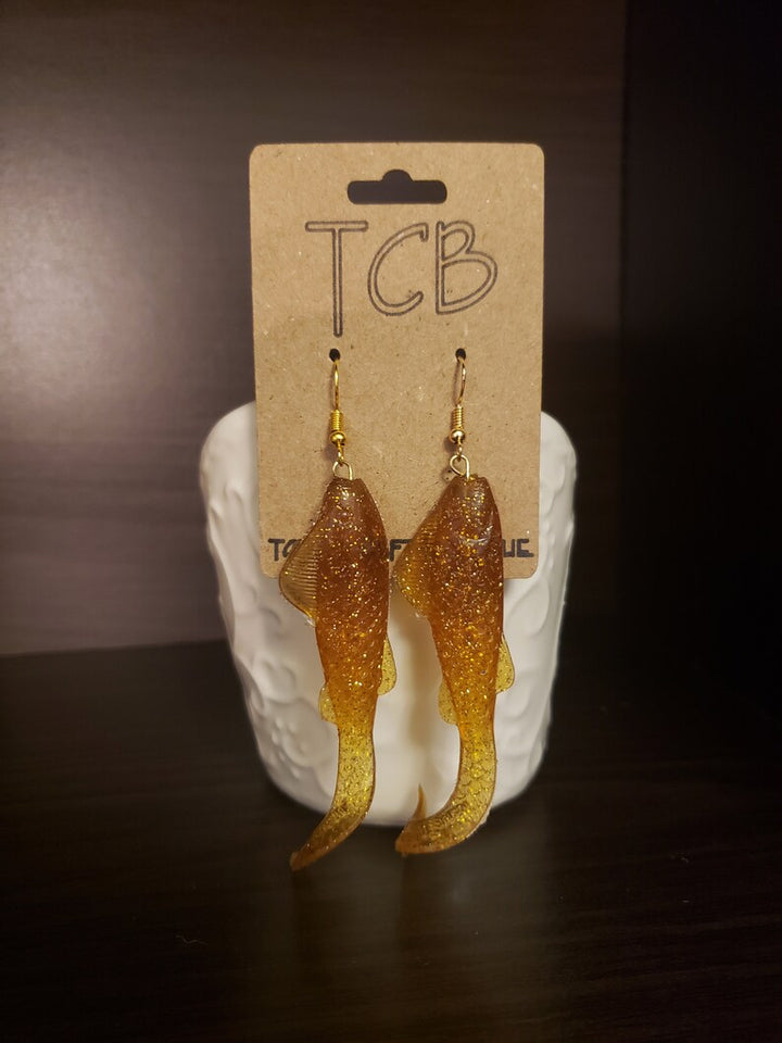 Gold Fish Rage Tail Grub Earrings