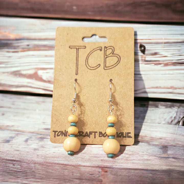 Natural Wood Bead Dangle Drop Earrings