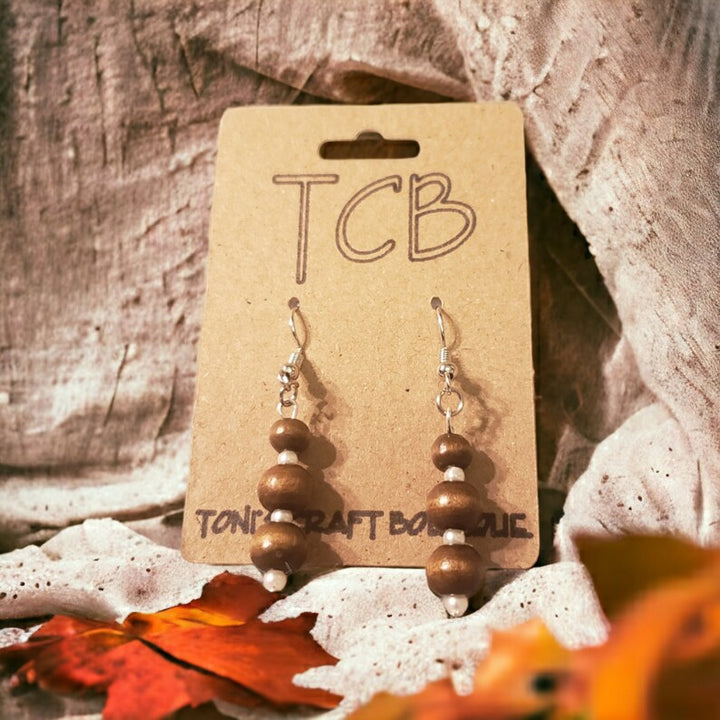 Wooden Bead Dangle Drop Earrings