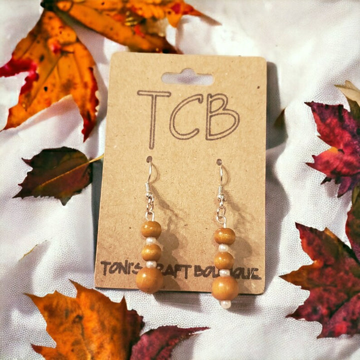 Wooden Bead Dangle Drop Earrings