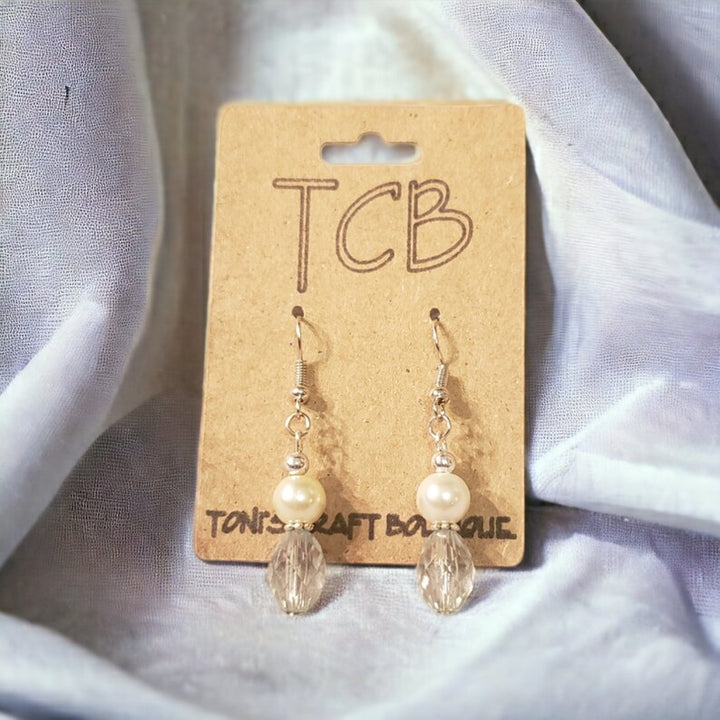 Faux Pearl Aquamarine Teardrop Dangle Drop Earrings