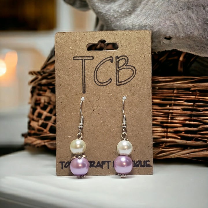 Faux Pearl and Ceramic Bead Dangle Drop Earrings